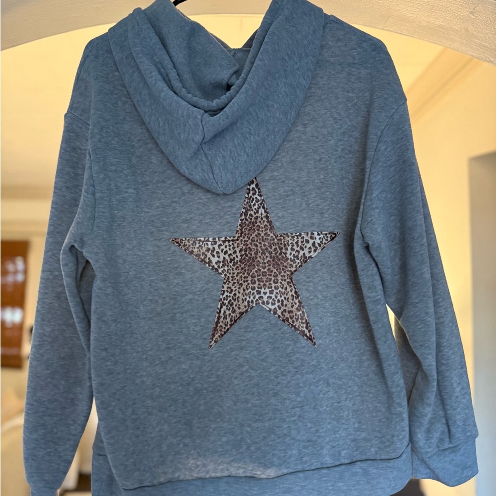 Grey Hoodie with Leopard Star Patch